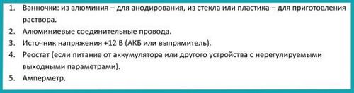 Анодирование алюминия в домашних условиях (анодирования, раствор) Анодирование алюминия в домашних условиях
