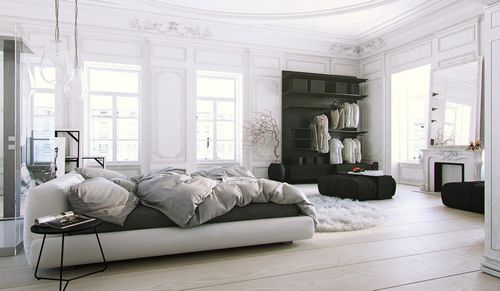 Белая спальня: фото в современном стиле, глянцевый дизайн интерьера, уютные спальни с золотом и деревом