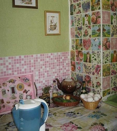 Декупаж кухни: картинки для декупажа кухни, фото стиля, мастер класс, декупаж стен и плитки (краска, бутылка) Декупаж кухни: картинки для декупажа кухни, фото стиля, мастер класс, декупаж стен и плитки