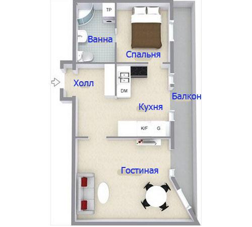 Дизайн интерьера двухкомнатной квартиры 45 кв.м (квартира, оттенок) Дизайн интерьера двухкомнатной квартиры 45 кв.м