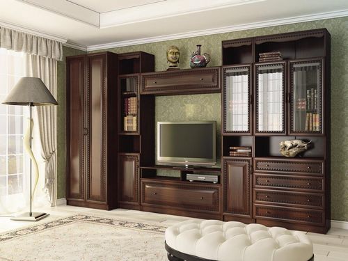 Мебель в гостиную в классическом стиле: красивая мягкая классика, фото комодов, модули в интерьере зала