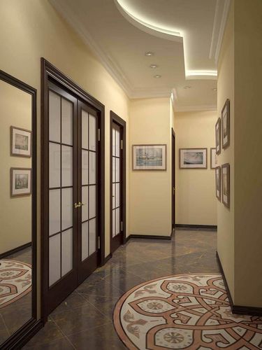 Натяжные потолки в коридор фото: дизайн длинный, глянцевый двухуровневый, узкий в маленькой хрущевке, с рисунком