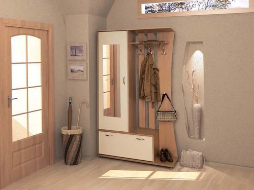 Вешалки в прихожей: шкаф-купе в коридор, тумба для одежды и узкое зеркало, фото Икеа, фурнитура небольшая